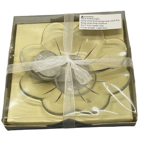 luninessence candles candle dish with tealight candle glass floral design  5.5x5 - Picture 1 of 6
